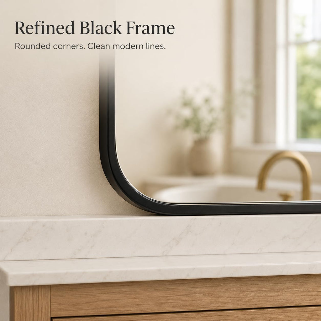 2-Pack Black Bathroom Mirrors For Over Sink 24 X 36 Inch, Metal Frame Rectangle Wall Mirror, Modern Farmhouse Vanity Mirror, Wall Mounted
