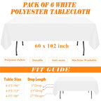 WIGENIUS 6 Pack White Table Cloth Rectangle Tablecloths 60X102 Inch,Polyester Table Cloth for 6 Foot Rectangle Tables,Wrinkle Resistant Washable Fabric Table Covers for Party,Wedding Banquet