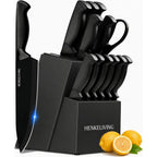 14-Piece Black Kitchen Knife Block Set With Built-In Sharpener | German High-Carbon Stainless Steel Blades, Dishwasher Safe, Ultra-Sharp Edges, Ergonomic Non-Slip Handles
