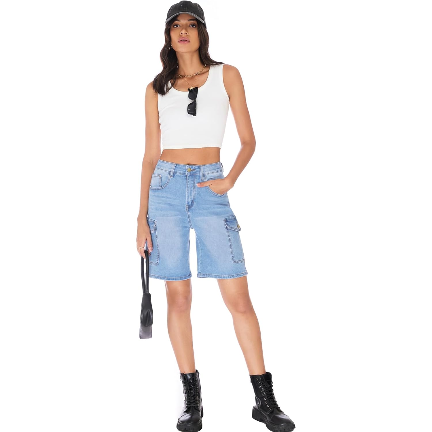 Womens Jean Shorts High Waisted Stretchy Bermuda Shorts Trendy Casual Denim Shorts