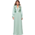 Xscape Women'S Satin Surplice Neck Long Sleeve Floor Length Dress