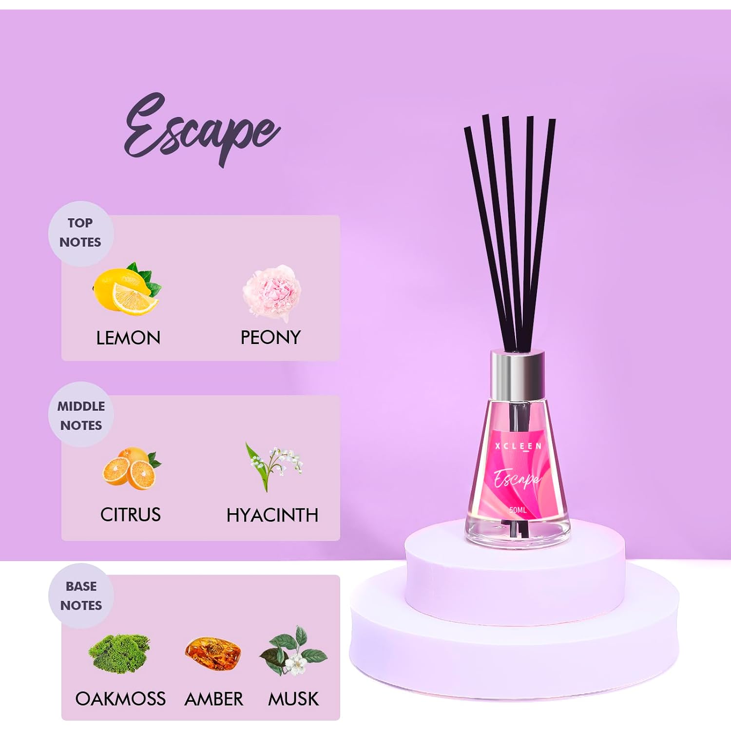 Xcleen 3 Pack Reed Diffuser, Scented Oil Diffuser With 15 Sticks, Escape/Vanilla/Moroccan Amber, Air Freshener For Bathroom & Office, Holiday Home Fragrance, Gift Idea, Each 1.7Fl Oz, Total 5.1Oz