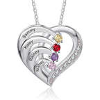 925 Sterling Silver Mother Necklace with 3-4 Simulated Birthstones Personalized Women's Promise Necklace Engraved Names Family Anniversary Jewelry for Grandma