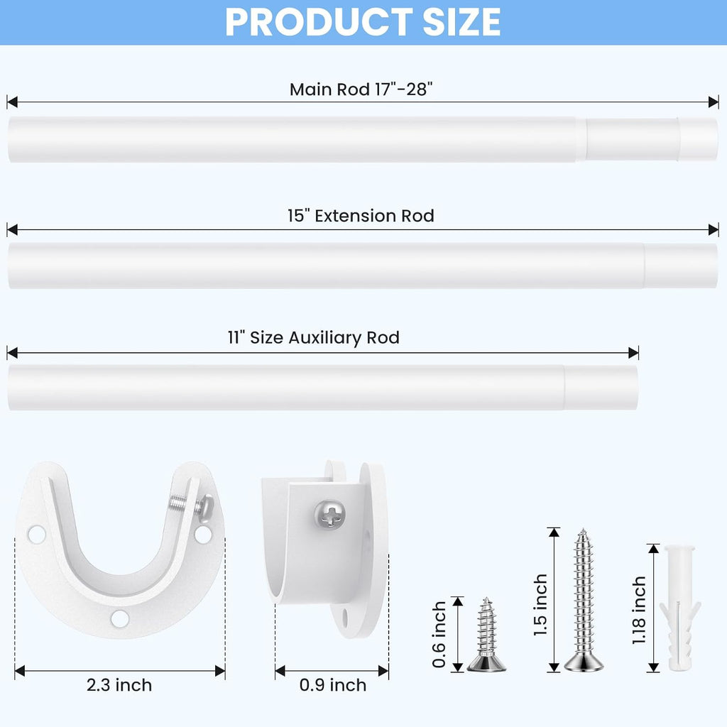 Closet Rods For Hanging Clothes, 17 To 84 Inch Heavy Duty Stepless Adjustable Closet Hanging Rod, 1.3 Inch Diameter Metal Closet Rod For Wardrobes Laundry Bedroom Rv, White
