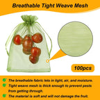 100Pcs Fruit Protection Bags, 4X6 Inch Green Strawberry Netting Cover Drawstring Mesh Bags Pest Barrier For Blueberry Small Fruit