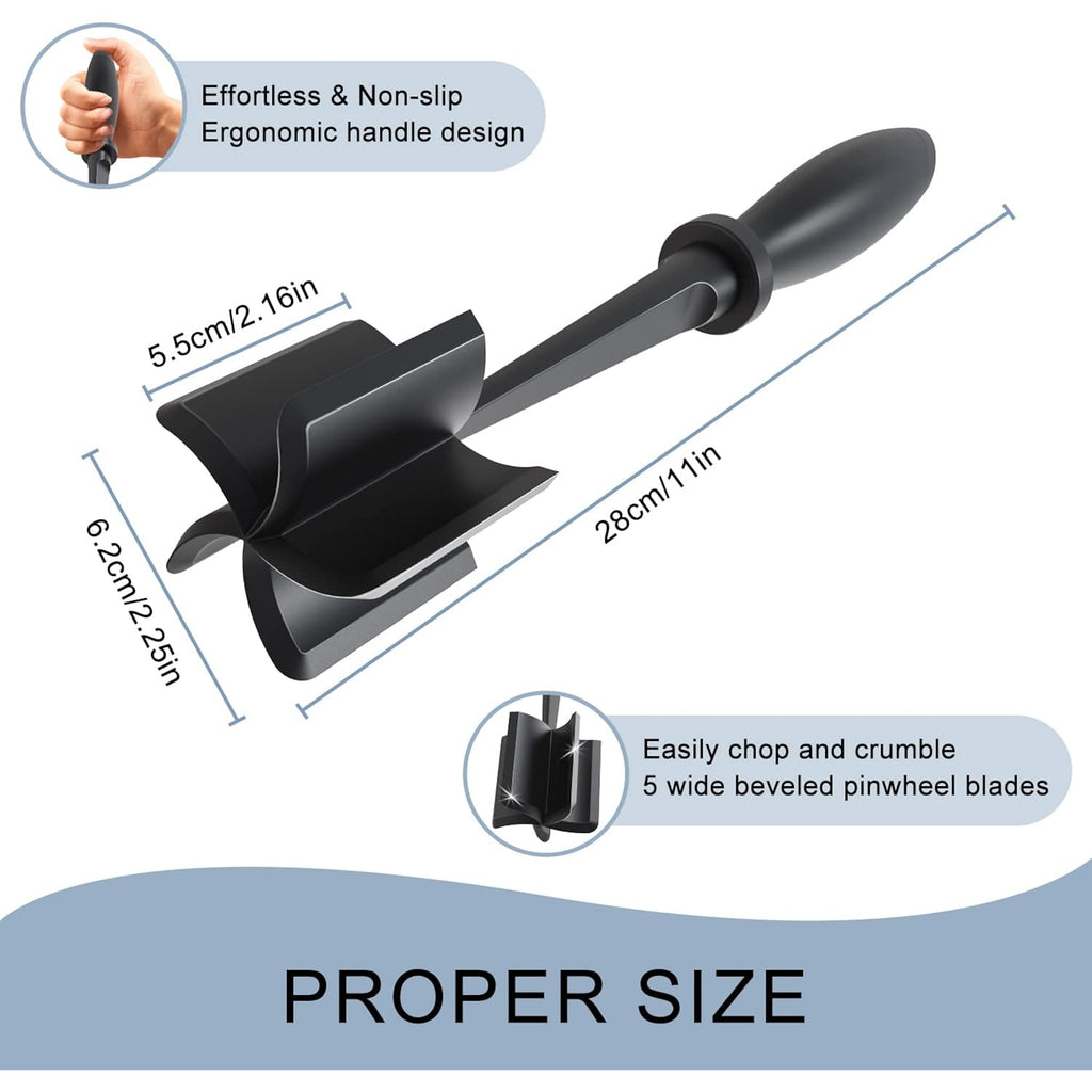 Meat Chopper, 5 Curve Blades Ground Beef Masher, Heat Resistant Meat Masher Tool For Hamburger Meat, Ground Beef, Turkey And More, Nylon Hamburger Chopper Utensil Non-Scratch Utensils