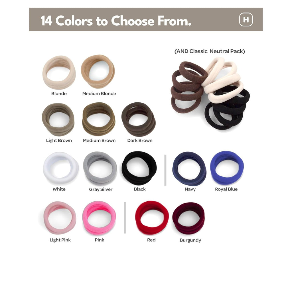 Cyndibands Seamless Hair Ties - Red - Gentle Hair Ties No Damage, Standard Size 1.5 Inch, Soft And Stretchy Nylon Fabric Ponytail Holders - 12 Count
