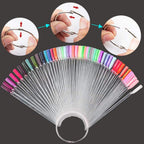 150 Pcs Clear Nail Swatch Sticks with Ring, Fan Shape Nail Art Polish Display Tips, False Nail Sample Sticks, Nail Practice Color Display, Transparent Polish Board for Nails