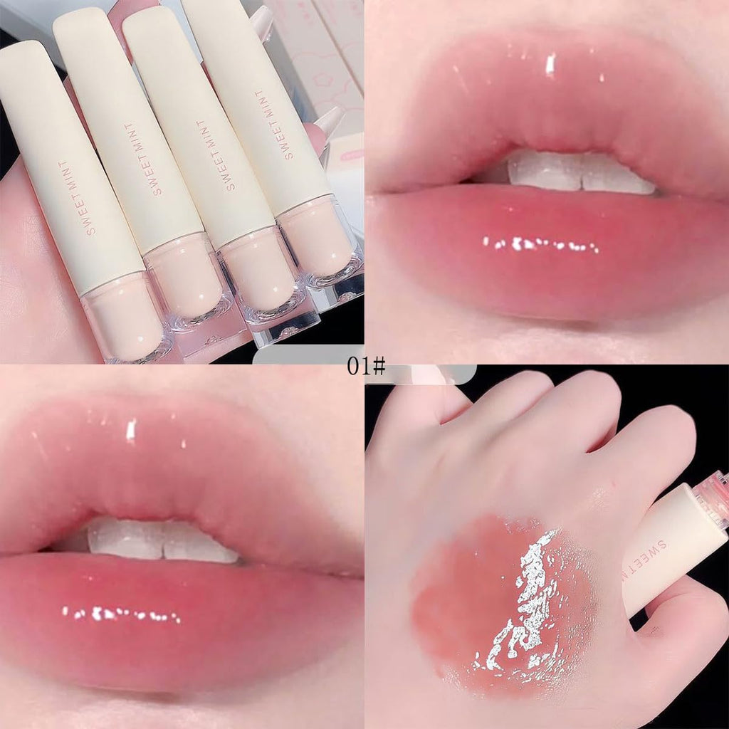Baorder 4 Pcs Hydrating Jelly Lip Gloss,Long Lasting Waterproof Non-Stick Cup Lip Glaze Set,Moisturizing Tinted Lip Balm,Mirror Liquid Lipsticks Brighten Plumping Lipstick