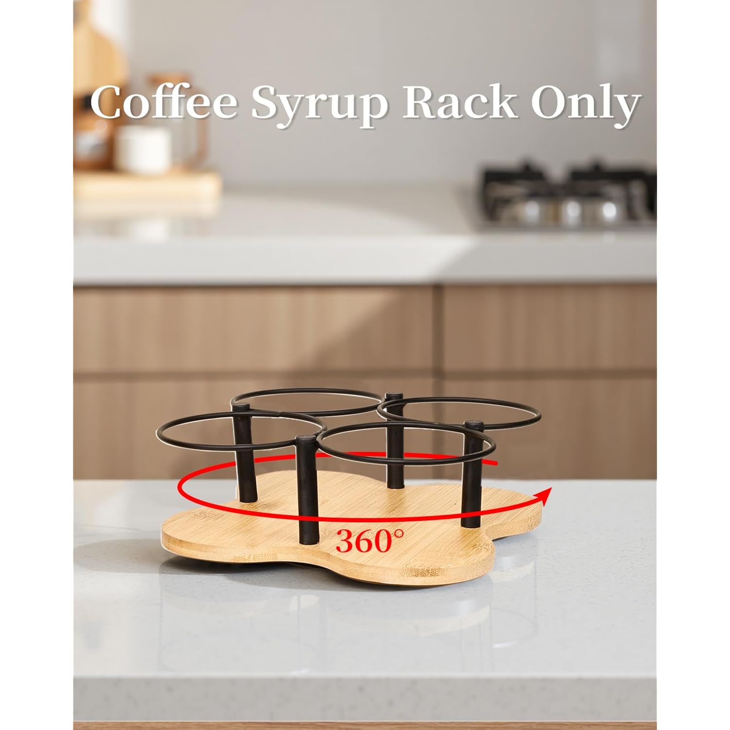 Rotating Coffee Syrup Organizer, Syrup Bottle Holder For Coffee Syrup Dispenser 16.9Oz, Bamboo Coffee Syrup Rack For Coffee Bar Station Countertop, Coffee Bar Accessories(Syrup Rack Only)