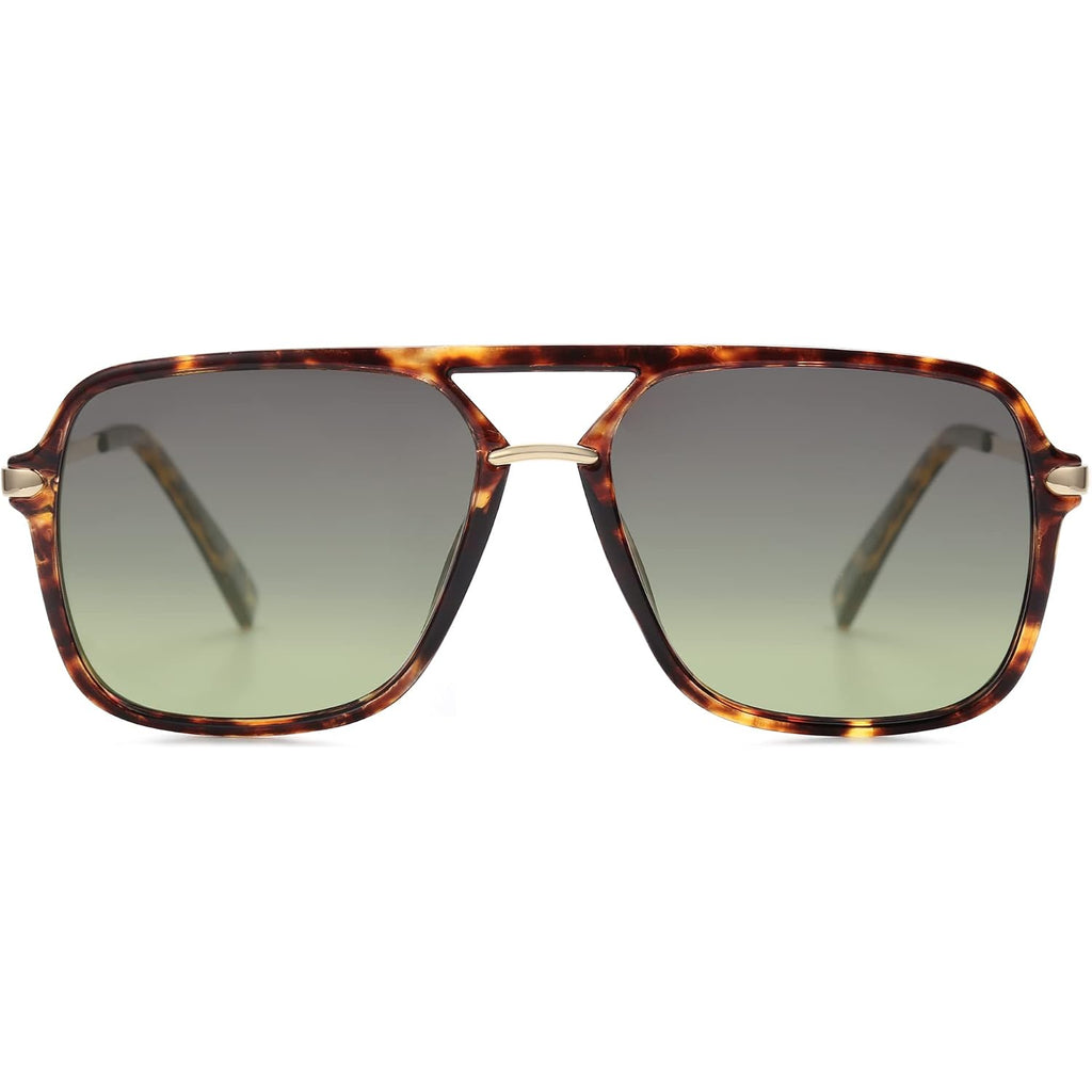 SOJOS Sunglasses for Women & Men, Square, Retro, Polarized Lens, Trendy Aviator, 90s Shades Yellow Tortoise/Green