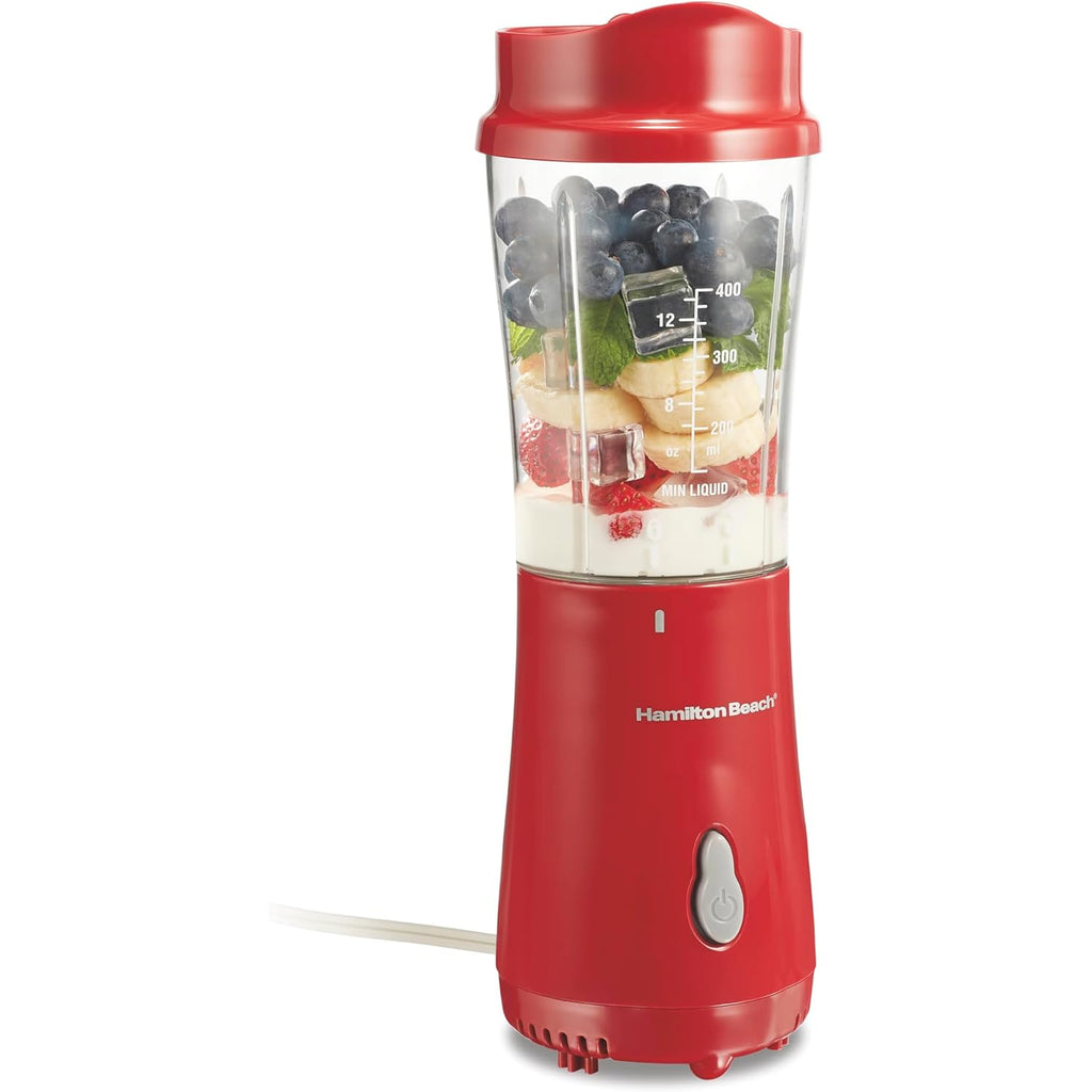 Hamilton Beach Portable Blender For Shakes And Smoothies, 14 Oz Bpa Free Travel Cup & Lid, Durable Stainless Steel Blades, Personal Smoothie Blender, Red (51101Rv)