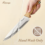 Knife Block Set, Hancorys Kitchen Knife Set With Sharpener, German Stainless Steel Gold Knives Set With Block And Ergonomic Wood Grain Handle, Ultra Sharp Cooking Knives