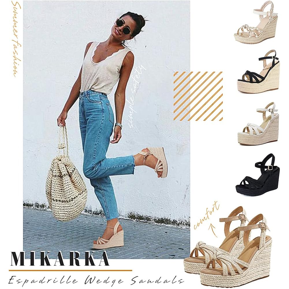 Mikarka Sandals For Women 2026: Comfortable Wedge Platform Sandals Women - Braided Espadrilles For Women Ankle Strap Open Toe Wedges Heels Beach Sandals Summer Shoes