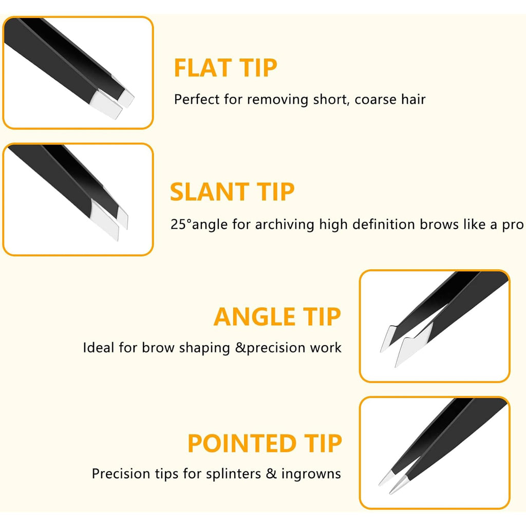 4 PCS Stainless Steel Tweezers Set – Precision Tweezers for Ingrown Hair, Facial Hair, Splinter, Blackhead and Tick Remover