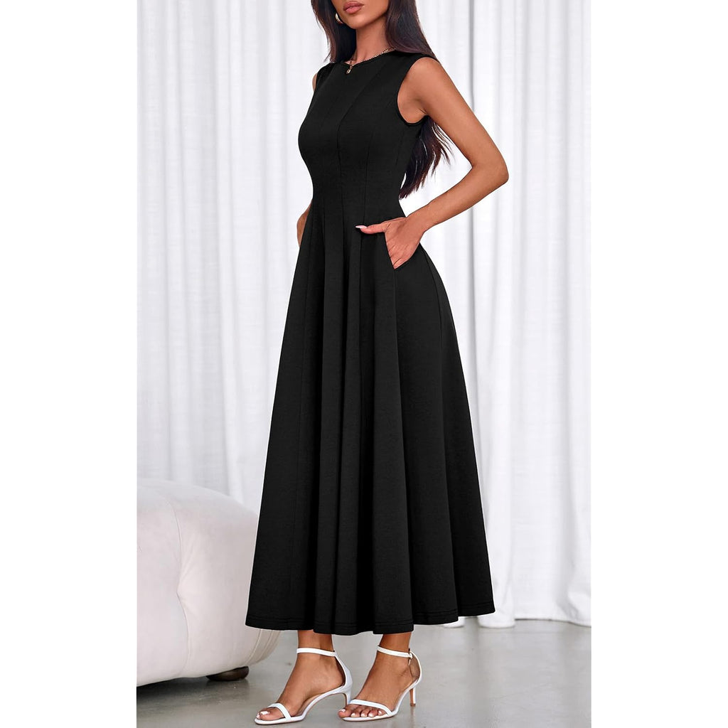 Prettygarden Womens Sleeveless Summer Dresses With Pockets, Soft And Stretchy Cotton Blend High Waist Elegant Cocktail Dress
