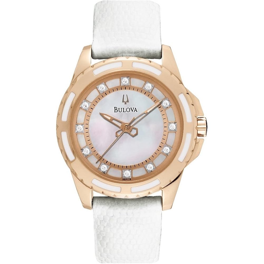 Bulova Ladies' Classic Diamond 3-Hand Quartz Stainless Steel Watch, 12 Diamonds, Mother-Of-Pearl Dial