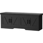 Homsho Farmhouse Shoe Storage Bench With 4 Barn Doors & Padded Seat Cushion | 47.2" Wide Entryway Bench With Adjustable Shelves & Hidden Storage, Black