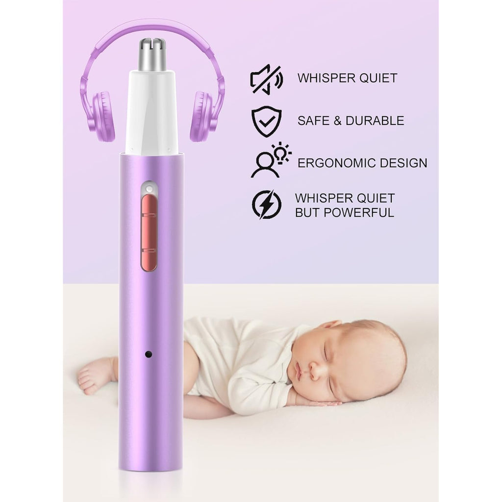 Ginity Ear and Nose Hair Trimmer for Women & Men, 2-in-1 Rechargeable Painless Facial & Eyebrow Hair Remover Tool, Electric Clipper with Dual-Edge Blades, Easy to Clean