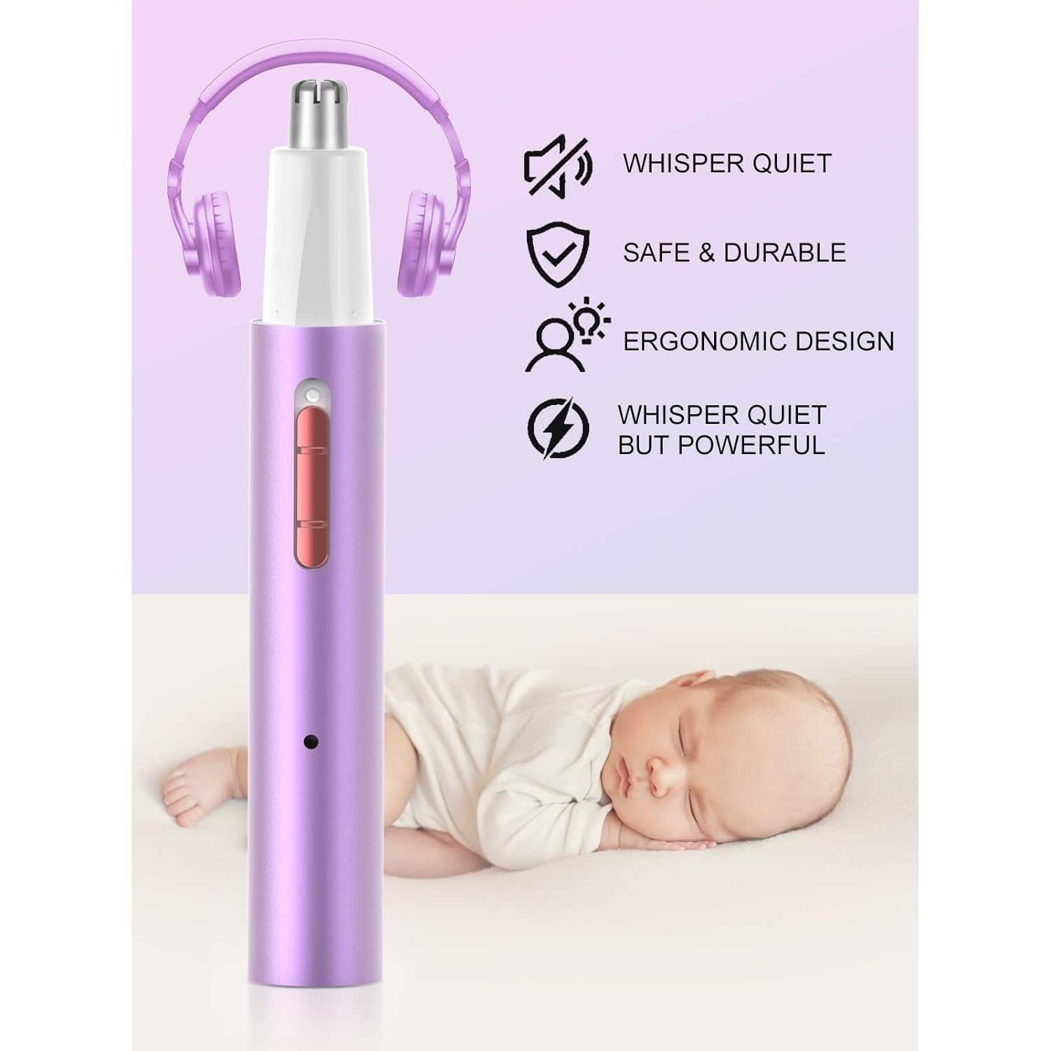 Ginity Ear and Nose Hair Trimmer for Women & Men, 2-in-1 Rechargeable Painless Facial & Eyebrow Hair Remover Tool, Electric Clipper with Dual-Edge Blades, Easy to Clean