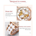 Olevs Women'S Rose Gold Automatic Watches Skeleton Mechanical Ladies Elegant Luxury Wristwatch Diamond Ceramic Band Butterfly Self Winding Dress Watch