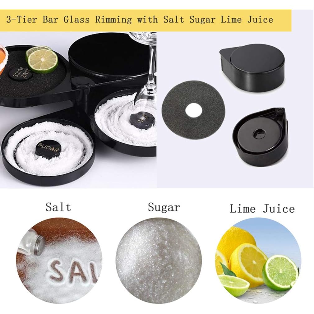1 Pack 3 Tier Bar Glass Rimmer for Margarita and Cocktail, Bartender Tool,Salt Box Spice Container