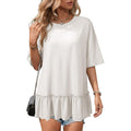 Dokotoo Womens Summer Tops Crewneck Short Sleeve Ruffle Hem Oversized T-Shirts Casual Loose Peplum Babydoll Blouses Shirts