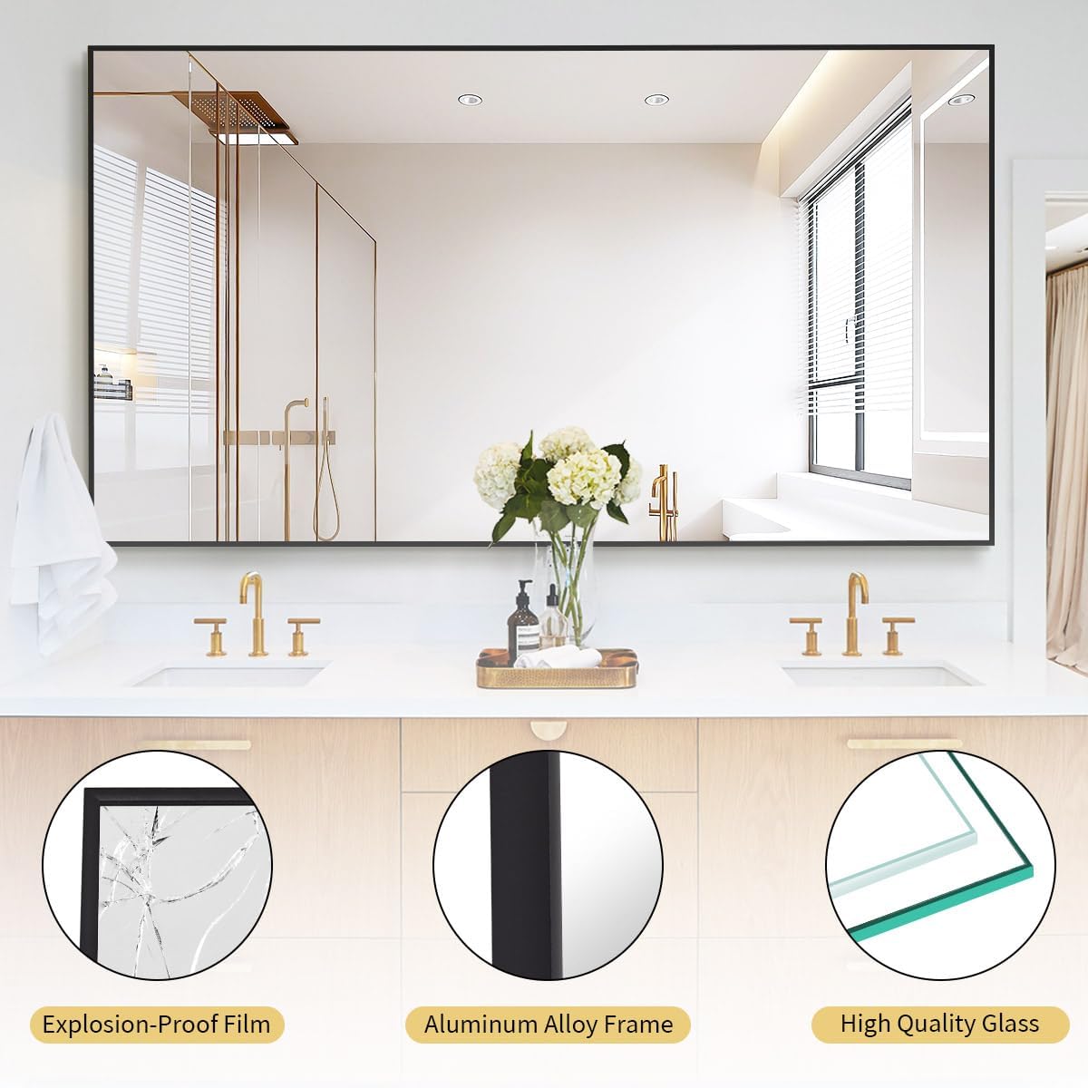 Koonmi 76"X34" Floor Mirror Full Length, Bedroom Floor Body Mirror With Stand, Large Black Mirror, Leaning, Standing Or Hanging Horizontally/Vertically