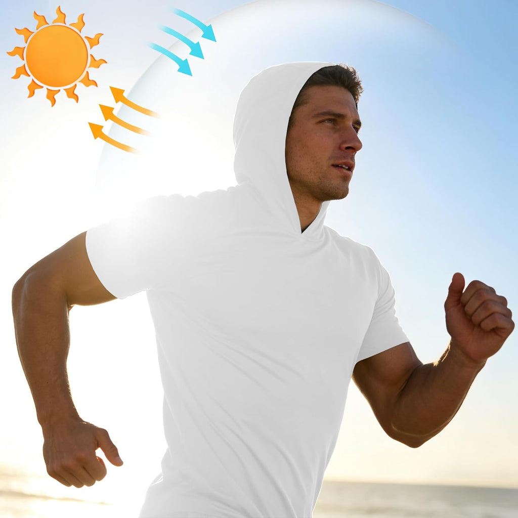 Hovsiyla Mens Athletic Dry Fit Hoodie Shirts Workout Casual Sun Protection Hiking Sweatershirt Short Sleeve Sports Gym Tops