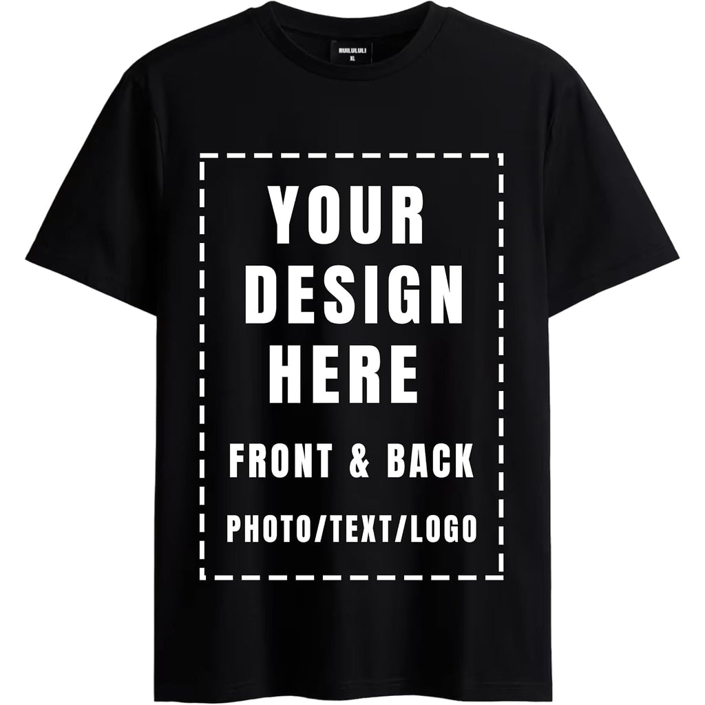 Custom Front & Back T Shirts For Men Women Personalized T-Shirt Add Your Own Design With Image Text Logo Black