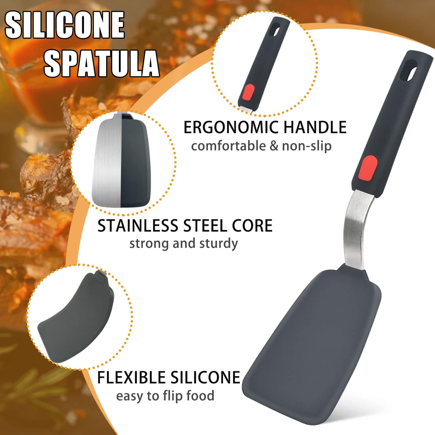 Silicone Spatula Turner Set Of 3, Beijiyi 600°F Heat Resistant Cooking Spatulas For Nonstick Cookware, Large Flexible Kitchen Utensils Bpa Free Rubber Spatula Set For Egg, Pancake, Fish, Burger