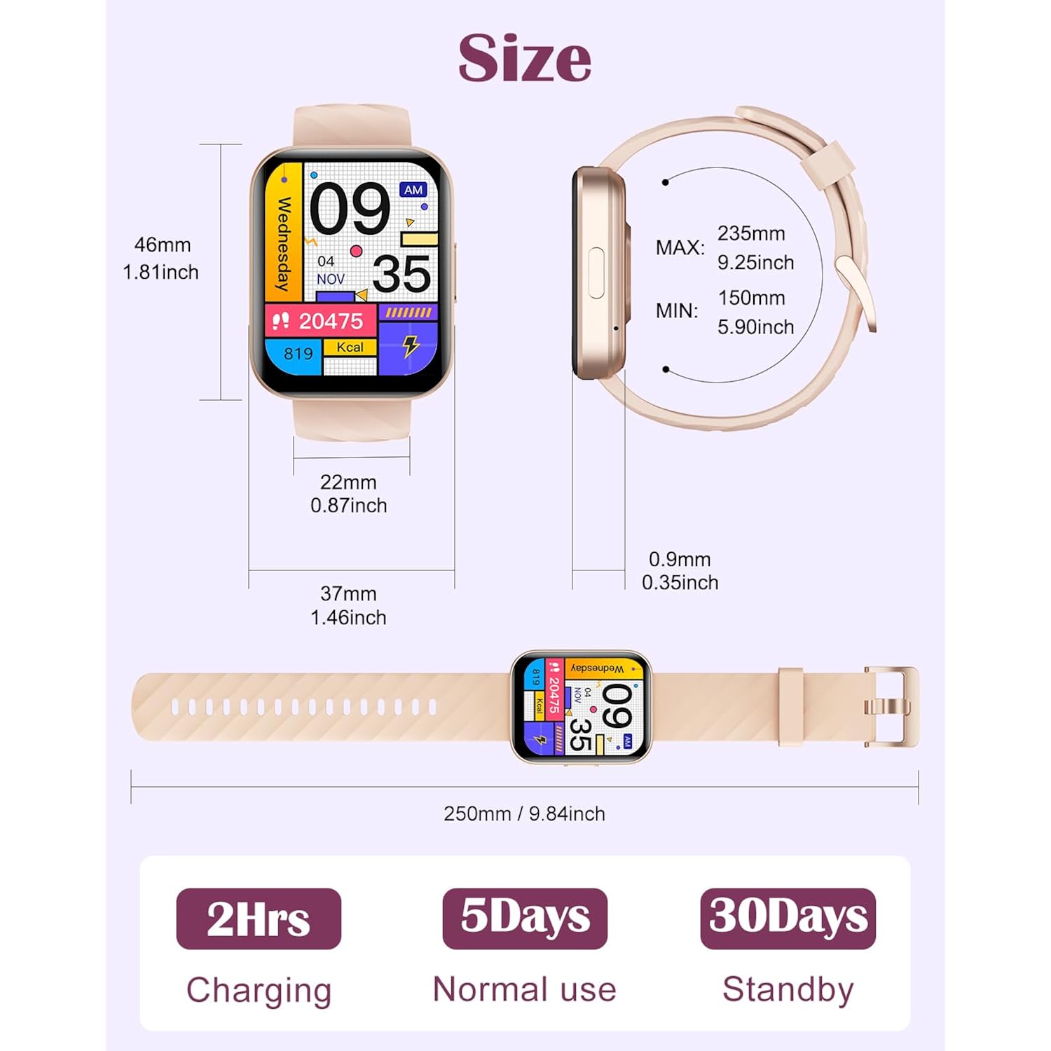 RUIMEN Smart Watches for Women Men (Answer/Make Calls) Compatible with iPhone/Android Phones, 1.85" HD Screen Fitness Tracker Heart Rate Monitor 100+ Sports Tracker Watch Waterproof (Pink)