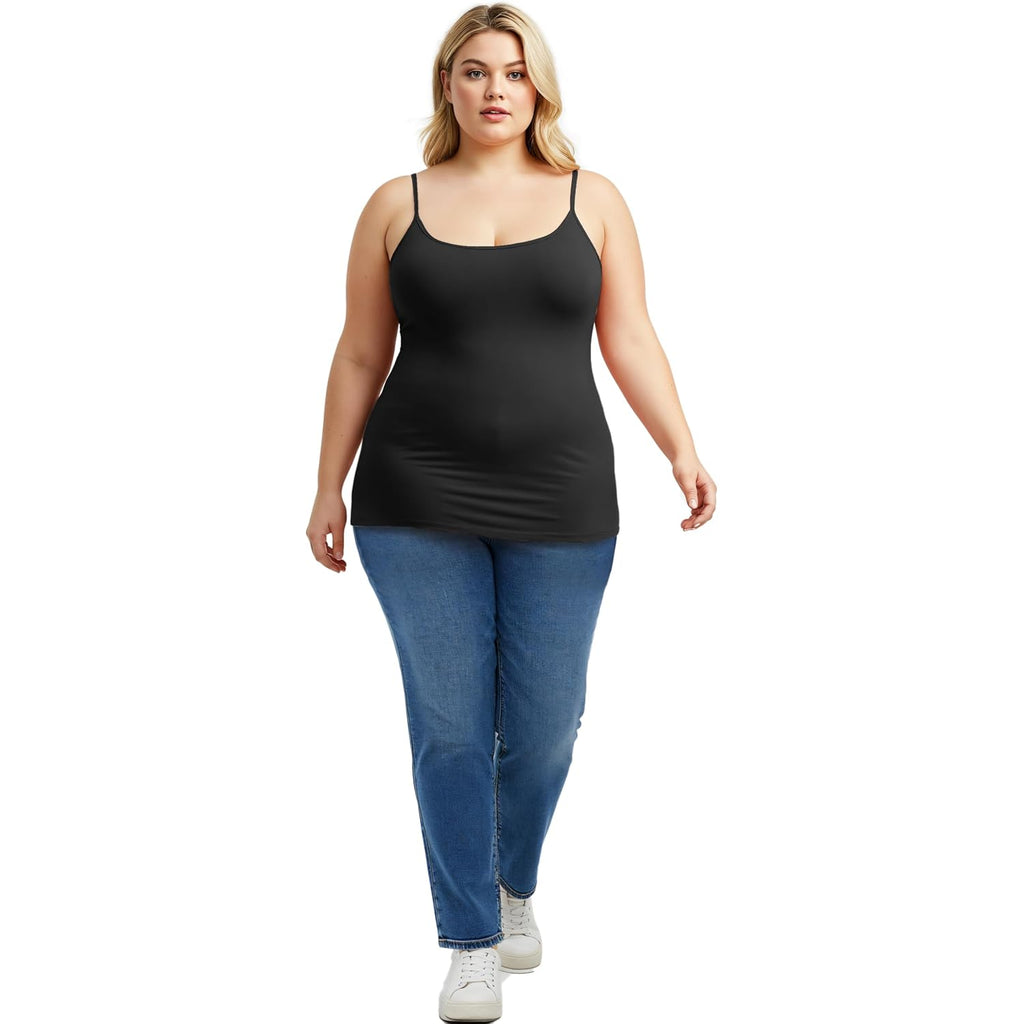 Women's Basic Casual Long Camisole Adjustable Strap Cami Layering Top