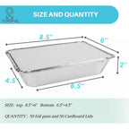 Aluminum Pans with Lids (50-Pack, 8.5"×6") 2.25 LB Capacity Foil Food Containers with Lids - 50 Pans and 50 Cardboard Covers - Disposable Tin Foil Pans - for Baking, Meal Prep and Freezer, Takeout