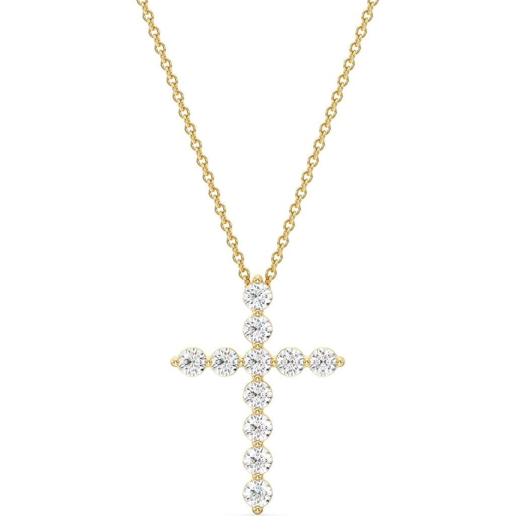 GILDED 1 ct. T.W. Lab Grown Diamond (SI1 Clarity, F Color) and Sterling Silver & 14KT Gold Plated Silver Cross Pendant with an 18 Inch Spring Ring Clasp Cable Chain