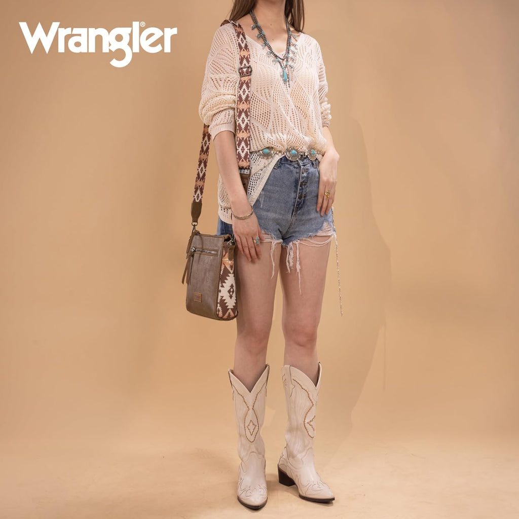 Wrangler Aztec Crossbody Purse Medium Shoulder Bags for Women Western Handbag with Guitar Strap
