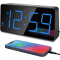 Peakeep Digital Alarm Clock For Bedrooms Bedside, Loud For Heavy Sleepers | Large Big Led Numbers Dimmable For Seniors, Battery Backup Plug In Electric Clock With Usb Charger (Blue)