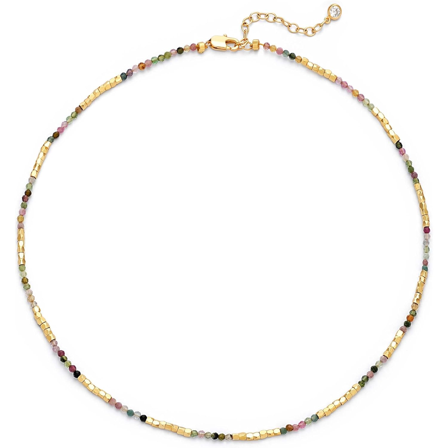 MTMY Beaded Gemstone Choker Necklace for Women, 14K Gold Plated Boho Colorful Natural Stone Bead Chain Necklace Summer Beach Handmade Jewelry