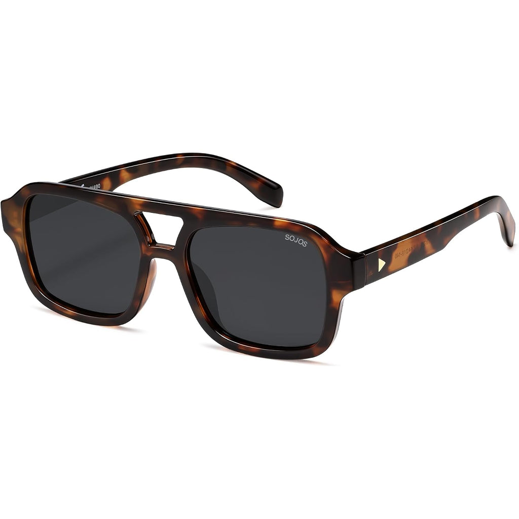 SOJOS Retro Aviator Sunglasses for Womens Mens Polarized Trendy Square Designer Inspired Shades 80s 90s Sun Glasses SJ2342 Tortoise Grey