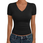 Trendy Queen Womens Basic V Neck Short Sleeve Spring T Shirts Slim Fit Crop Y2K Tee 2026 Summer Gym Workout Cute Top