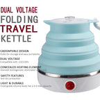Travel Foldable Electric Kettle, Collapsible Electric Kettle Food Grade Silicone Small Pot Boiling Water,Dual Voltage（600Ml,110-220V Us Plug） (Blue)