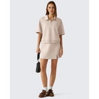 Smoofit Modal Soft Polo Shirts for Women Zip Up Short Sleeve Tops Loose Fit for Casual Business Work