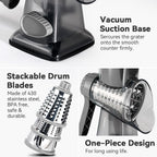 Cheese Grater Hand Crank Rotary Vegetables Shredder With Handle | 3-In-1 Graters, Interchangeable Blades, Non-Slip Base, Multifunctional Slicer