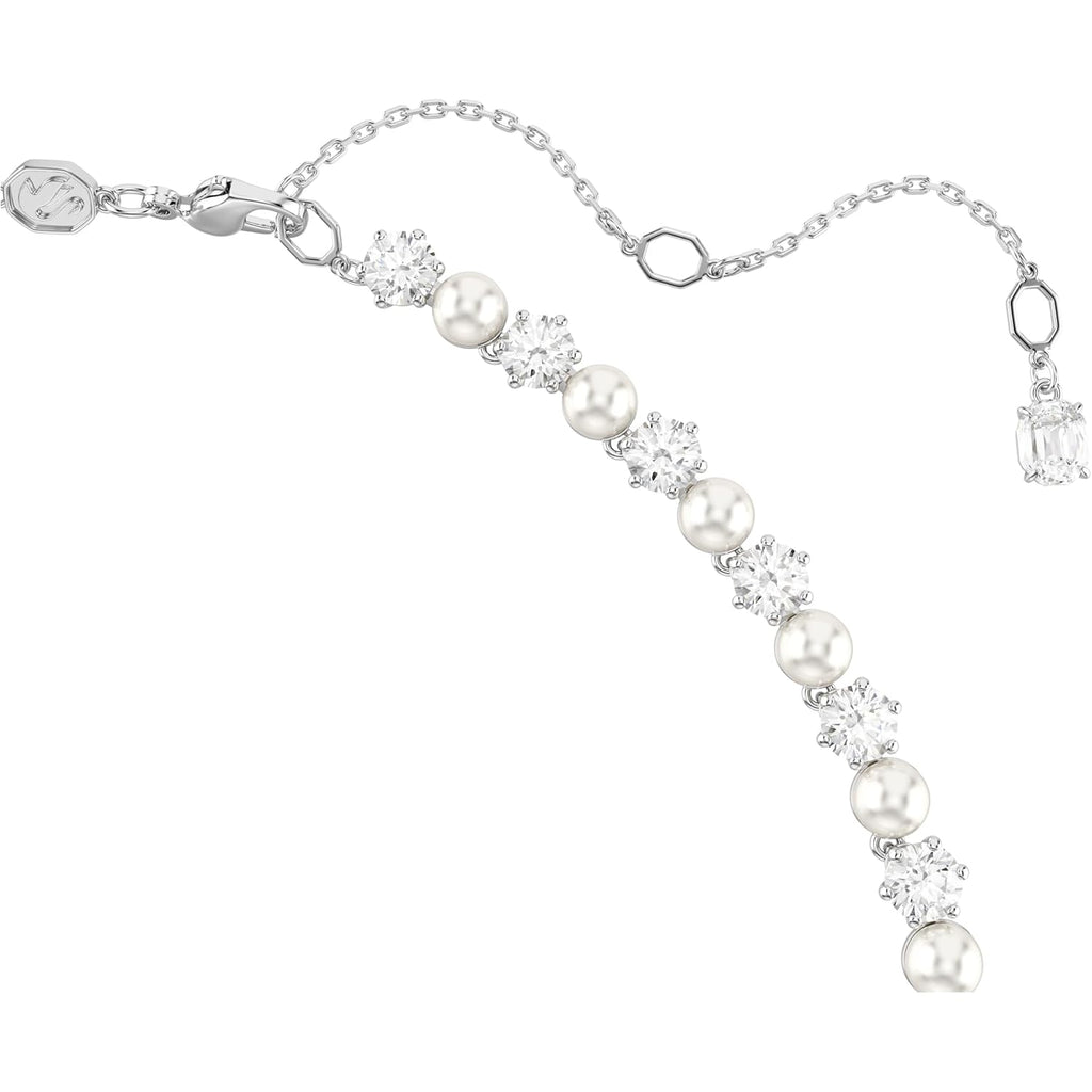 Swarovski Matrix Tennis Necklace, Crystal Pearl, Round Cut, Clear, Rhodium Finish
