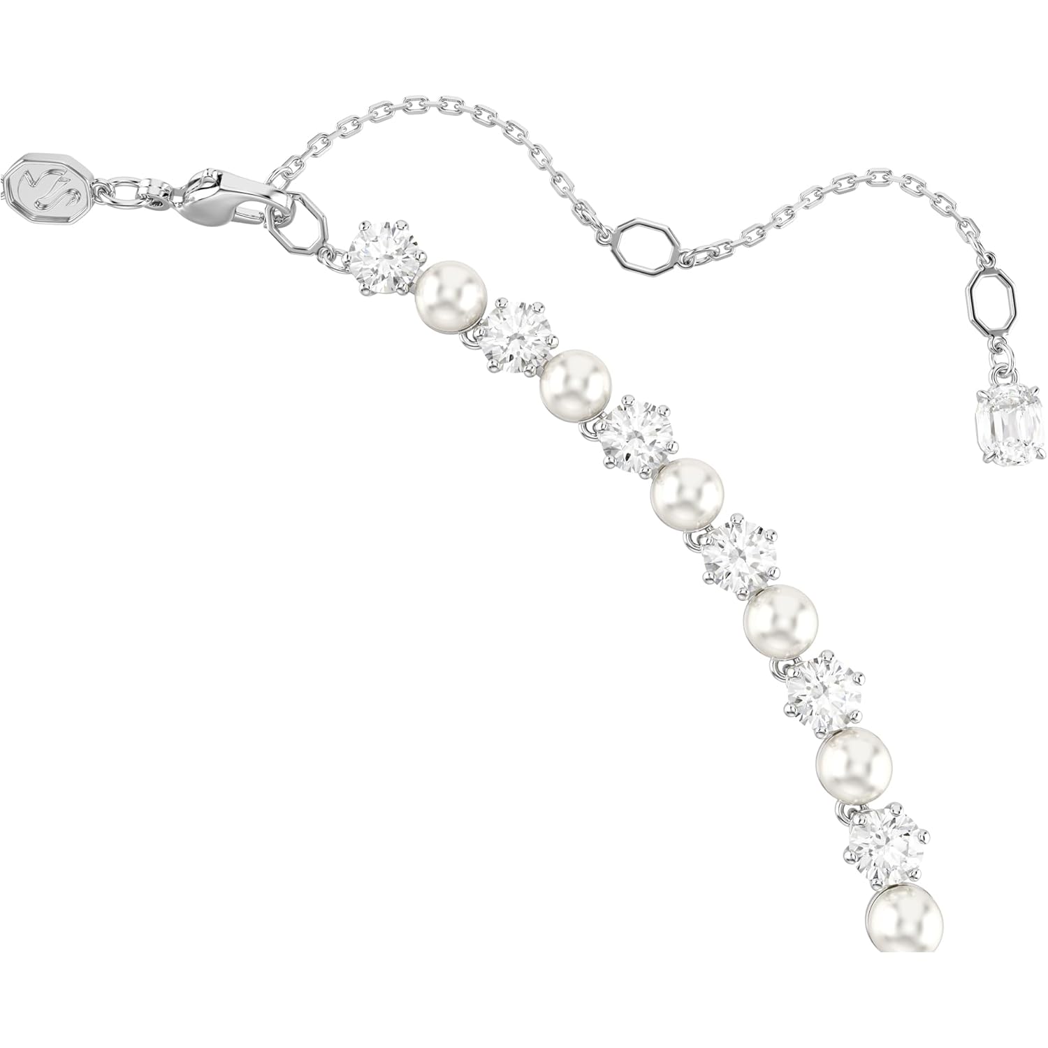 Swarovski Matrix Tennis Necklace, Crystal Pearl, Round Cut, Clear, Rhodium Finish