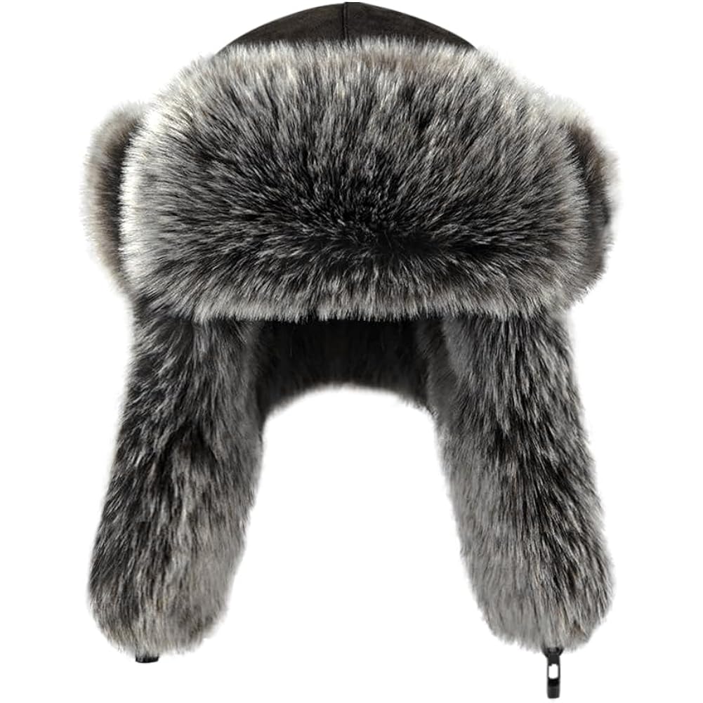 Winter Trooper Trapper Hat Faux Fur Russian Cossack Ushanka Hat with Earflaps Fuzzy Hunting Ski Snow Cap Unisex