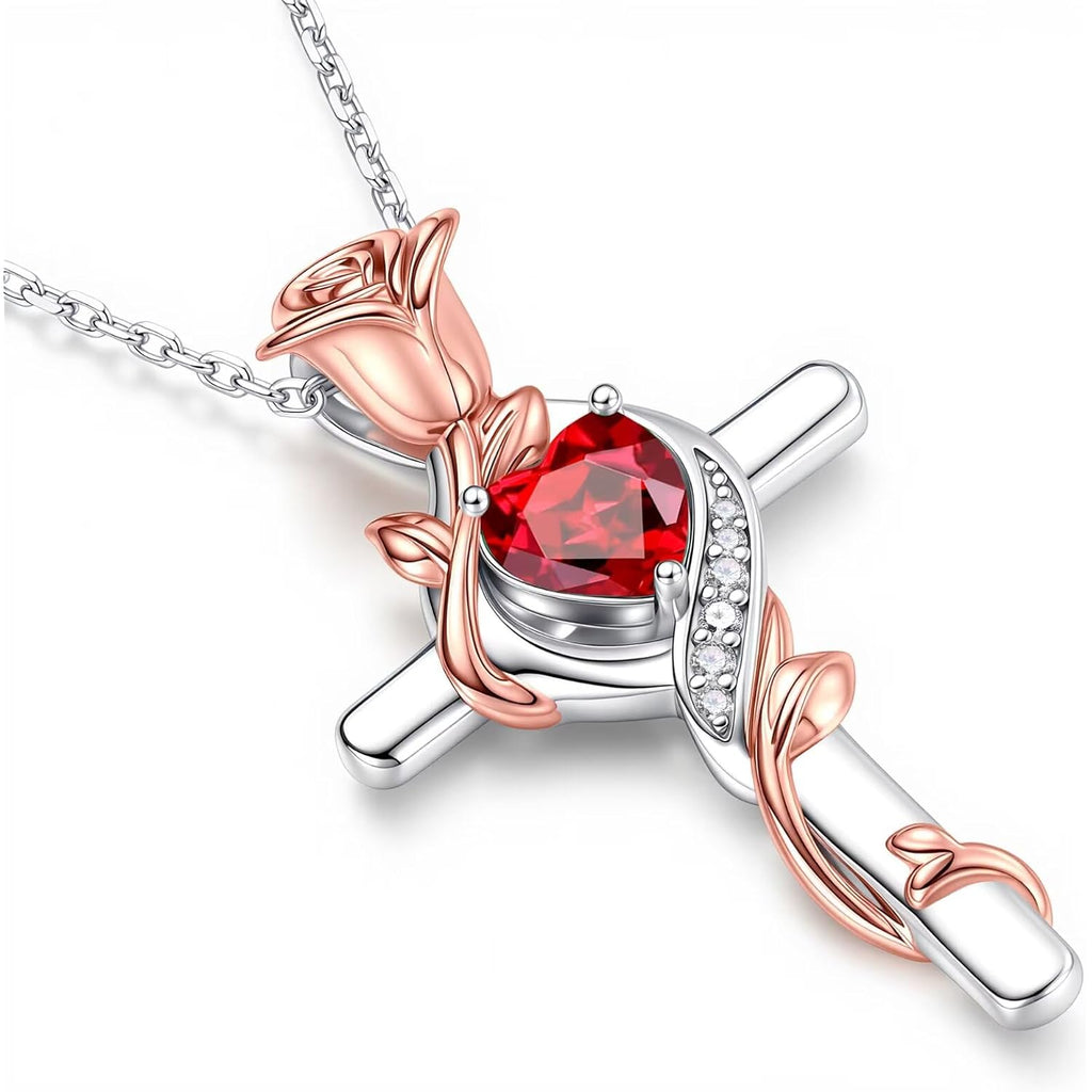 Iefil Mothers Day Gifts - 925 Sterling Silver Rose Cross Necklaces for Women, Birthday Mothers Day Gifts for Wife Mom Grandma