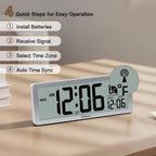 8.5" Atomic Digital Wall Clock, Never Needs Setting, Auto Time Sync, Accurate & Easy To Use Clock With Backlight, Battery Operated, Temperature, Date, Auto Dst, 4 Time Zones(Silver)