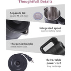 0.6L Small Electric Tea Kettle Lightweight, 20 Ounce Double Wall Hot Water Boiler Stainless Steel Auto Shut-Off, 120V Portable Travel Electric Kettle Fast Boil For Tea And Coffee, Black