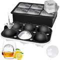 Rottay Ice Cube Trays (Set Of 2), Sphere Ice Ball Maker With Lid & Large Square Ice Cube Maker For Whiskey, Cocktails And Homemade, Keep Drinks Chilled Black
